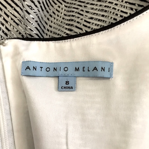 Antonio Melani Sleeveless Black White Lined Grosgrain Waist Shift Dress Size 8 - Picture 13 of 13